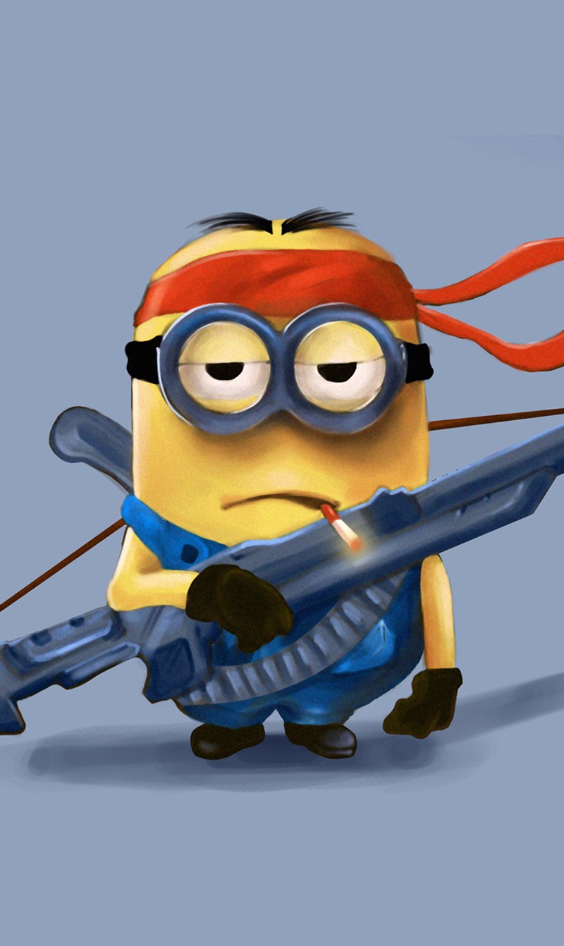 Мультяшный персонаж с оружием и бандана (minion, новый, рэмбо, rambo)