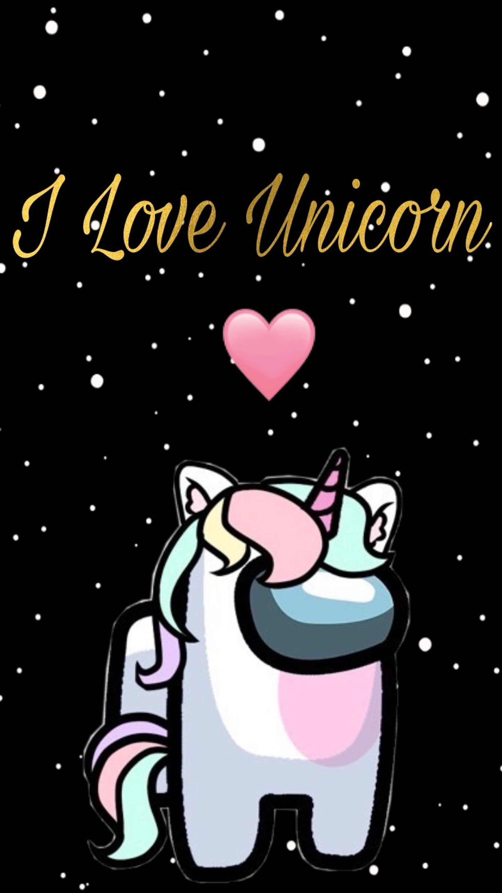 A cartoon unicorn hugging a heart with the words i love unicorn (among us, juego)