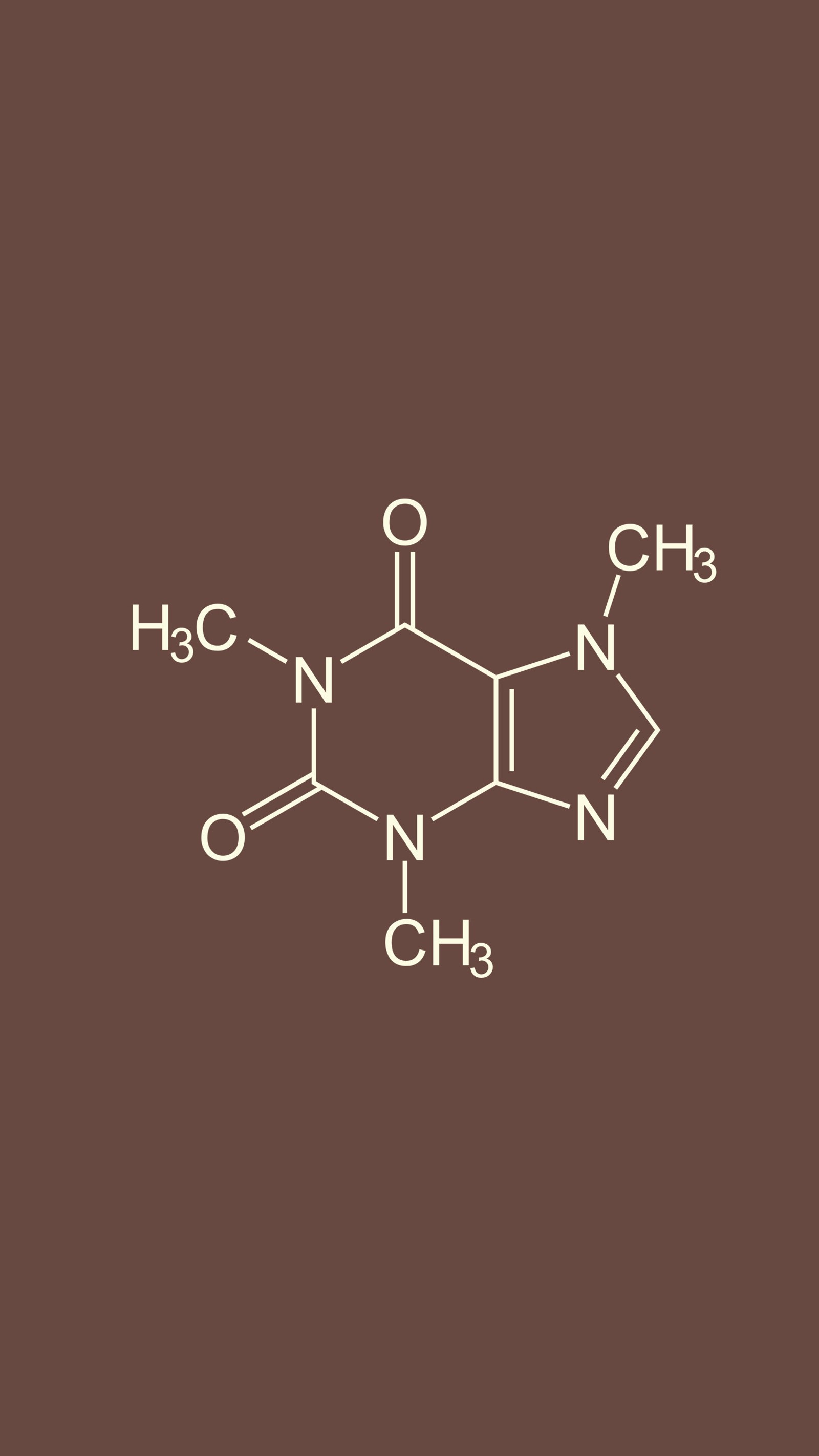 Un primer plano de un fondo marrón con una estructura química (marrón, cafeína, químico, café, molécula)