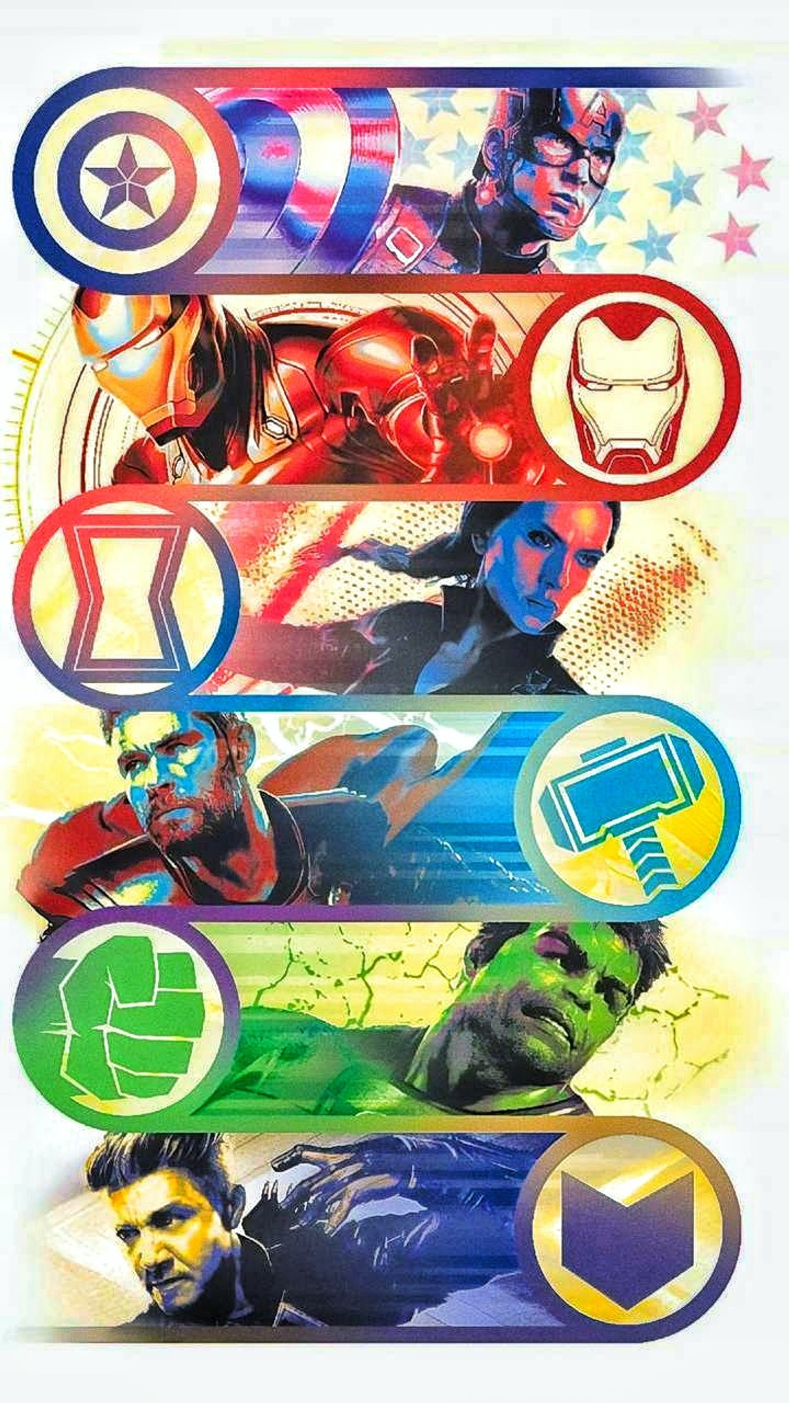 Des autocollants des avengers sont affichés sur un fond blanc avec une variété de symboles (hulk, ironman, guerre civile, avengers endgame, spider man loin des siens)