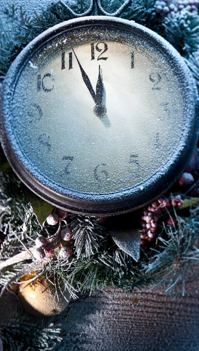 Gefrorene Uhr, die den Countdown zum Neujahr anzeigt