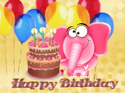 balloons, cake birthday, elephant, happy birtday