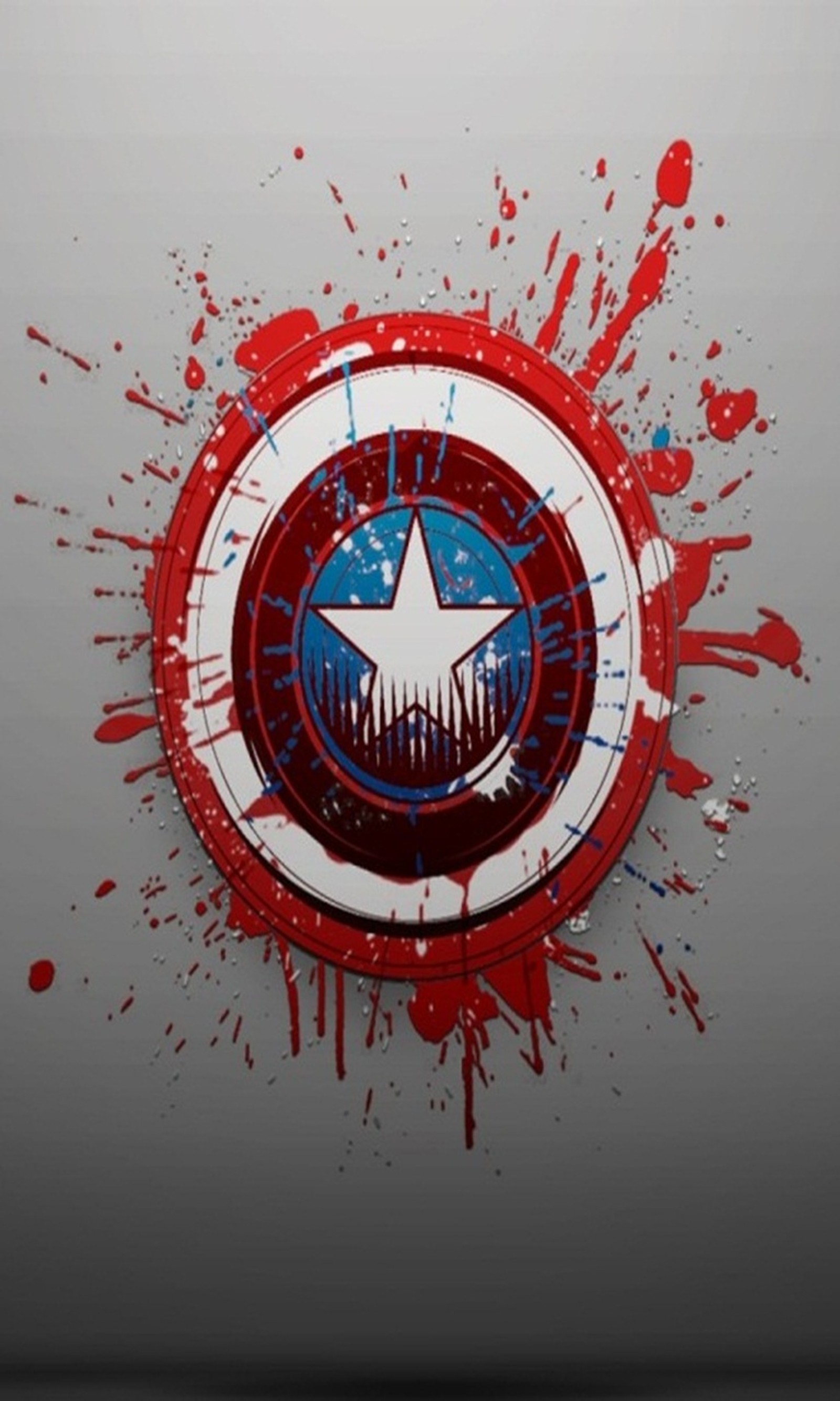 A close up of a captain shield with paint splatters on it (2014, america, captain, logo, movie)