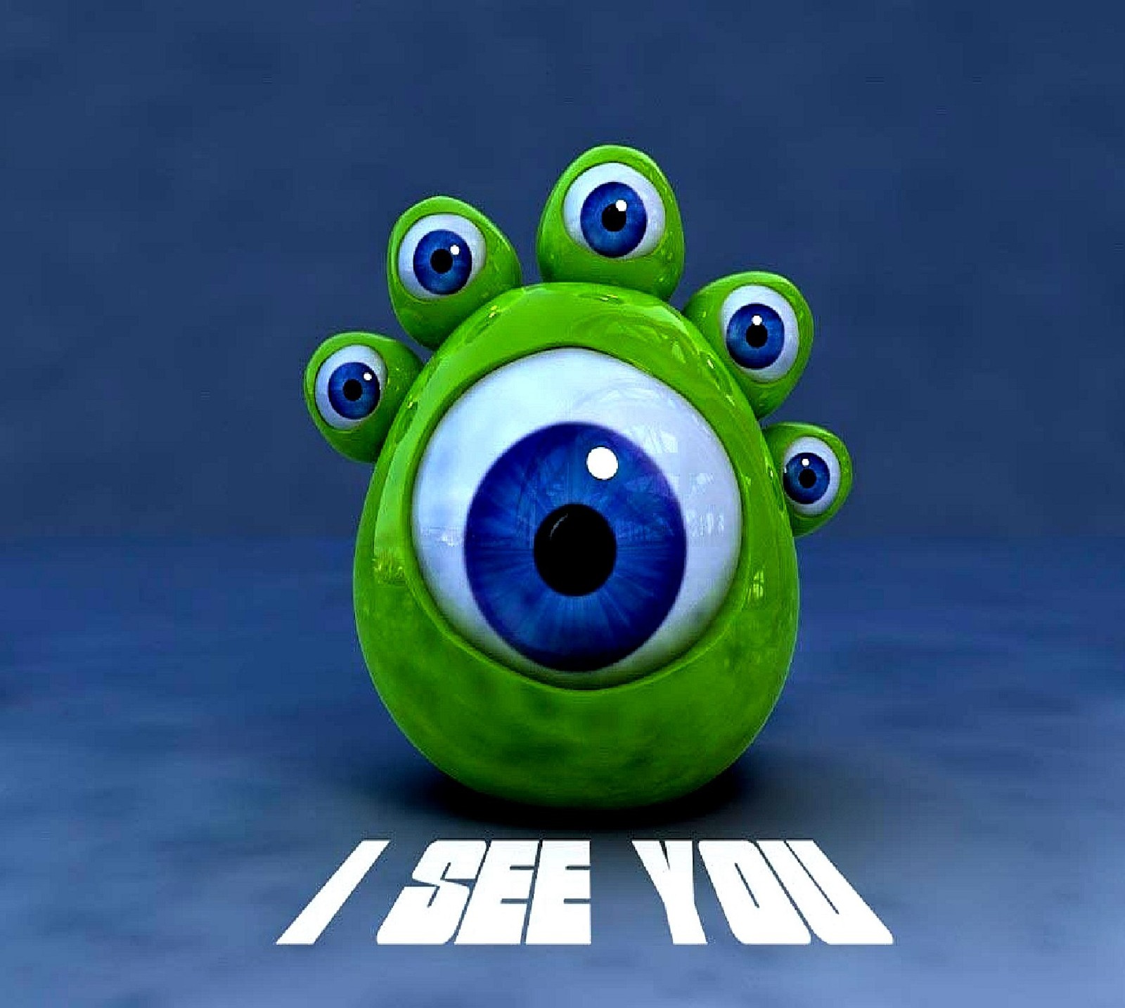 There is a green ball with a blue eye and a white text (monster)