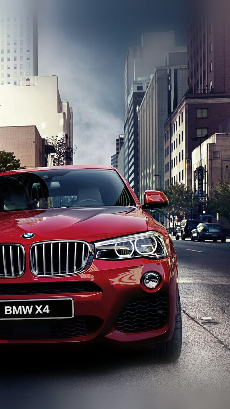 Bmw x4 m sport в красном, припаркованном на городском улице (1080p, bmw, кроссовер, фронт, роскошь)