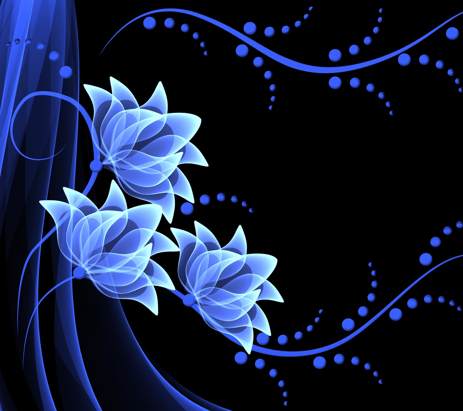 A close up of a blue flower on a black background (background, blue, flowers, neon, vector)