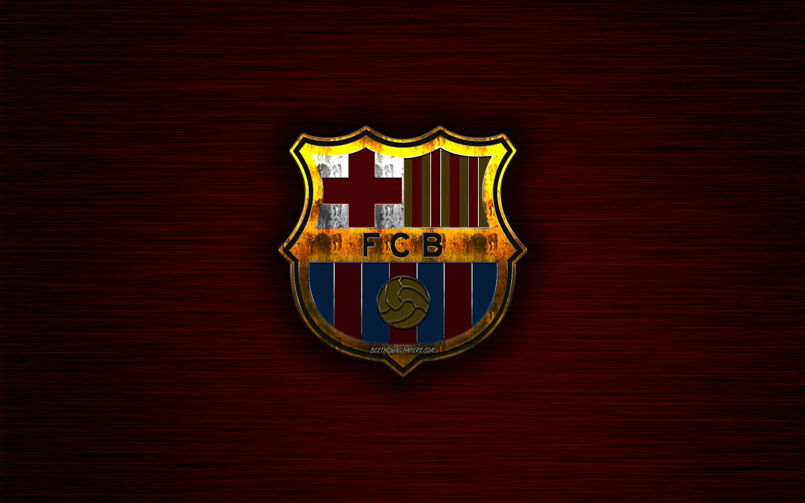 Un gros plan d'un badge de football sur fond rouge (barca, club, fc barcelona, football, logo)