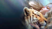 fantasy, girls, tiger, animals, animal