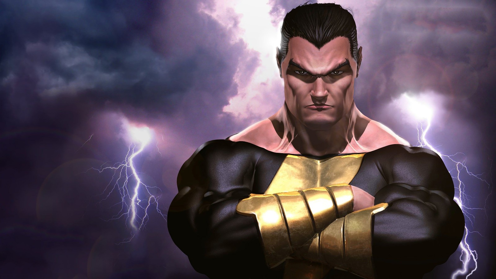 Крупный план мужчины с молнией на заднем плане (черный адам, black adam, dc comics, комиксы)