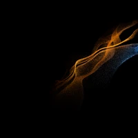 Diseño AMOLED abstracto con líneas fluidas en naranja y dorado sobre un fondo negro, ideal para fondo de pantalla 4K del Galaxy Tab S8 en modo oscuro.