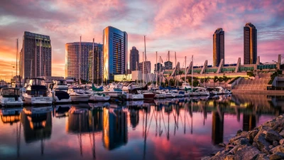 stadtbild, stadt, hafen, reflexion, skyline