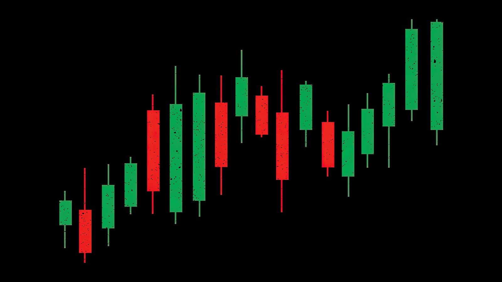Крупный план свечного графика с зелёной и красной стрелкой (модель свечи, 8k, фондовый рынок, amoled, черный фон)