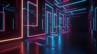 neon lights, hallway, reflection, trendy, 5k wallpaper