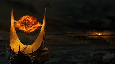 O Olho de Sauron paira sobre Barad-dûr na Terra-média.