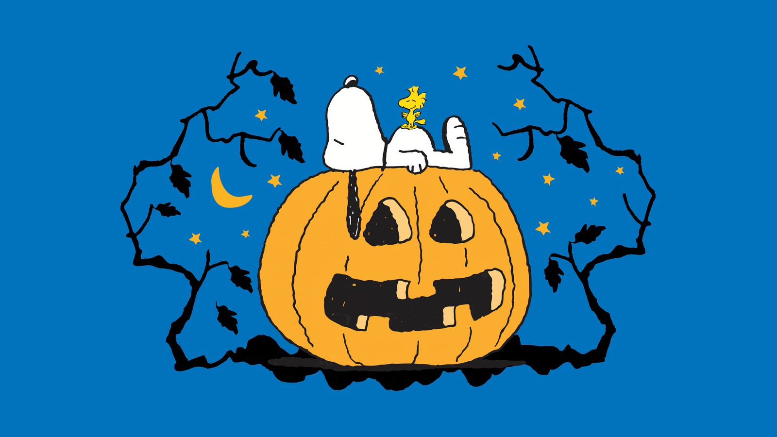 Una calabaza de dibujos animados con cacahuetes encima (snoopy, calabaza de halloween, fondo azul, 5k, durmiendo)