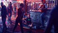 Vibrant Urban Scene from Watch Dogs: Legion Featuring Resistance Themes