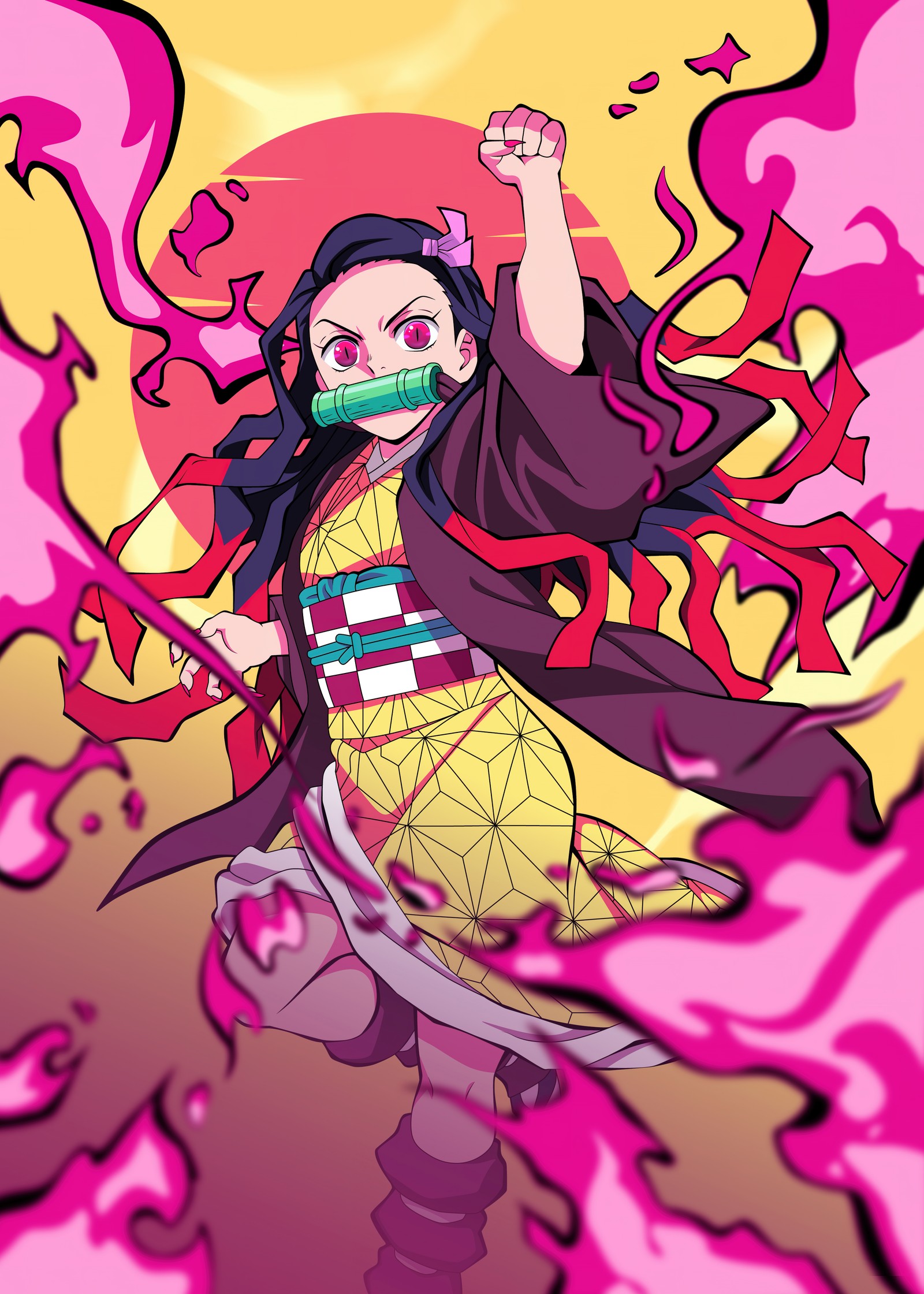 nezuko kamado, illustration, demon slayer kimetsu no yaiba, 5k, digital art wallpaper