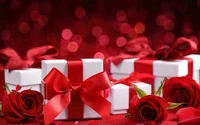 Elegante rote Rosen und Geschenkboxen zur Feier des Valentinstags