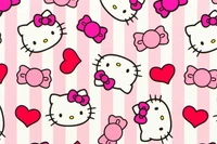 Cute Hello Kitty Pattern on Pink Stripes