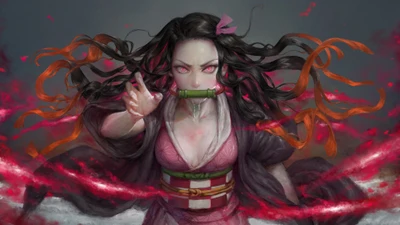 nezuko kamado, кровавое искусство демона, убийца демонов кимэцу но яиба, demon slayer kimetsu no yaiba, аниме