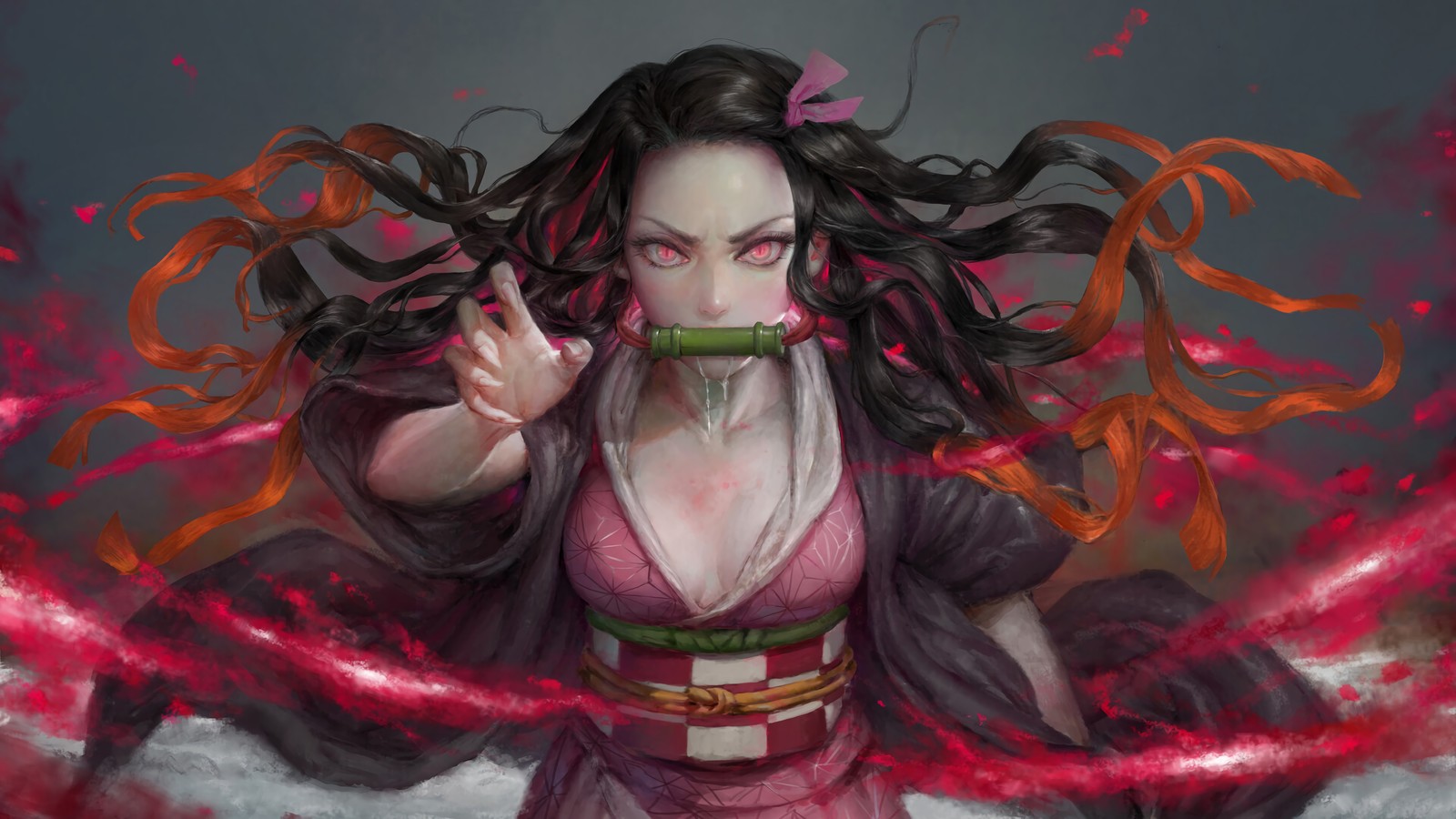 Baixar papel de parede nezuko kamado, arte demoníaca do sangue, assassino de demônios kimetsu no yaiba, demon slayer kimetsu no yaiba, anime