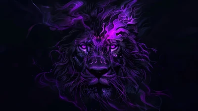 Lion majestueux dans une esthétique violet foncé