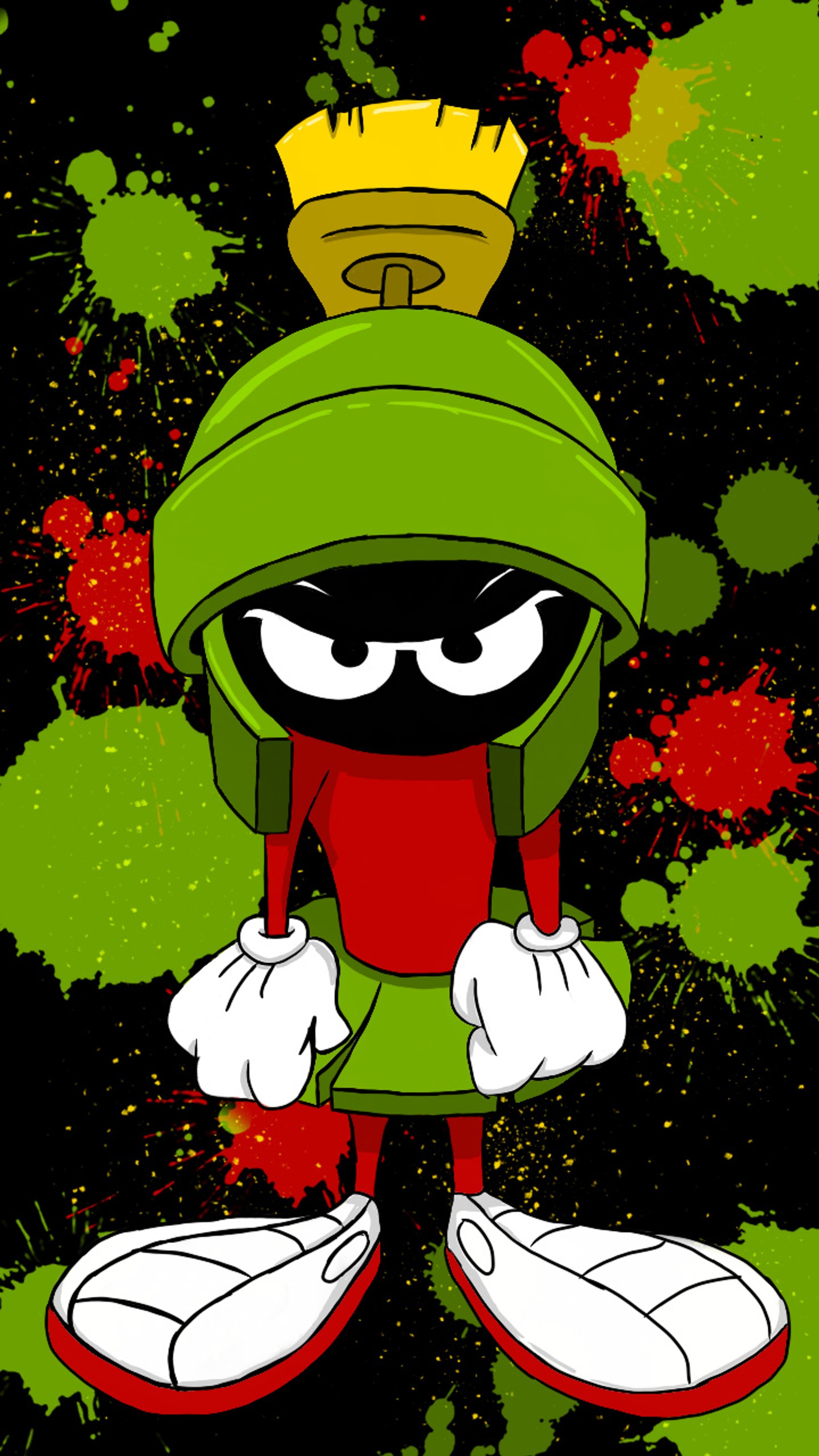 Marvin the martian cartoon character with a crown on his head (black, green, grey, martian, marvin the martian)