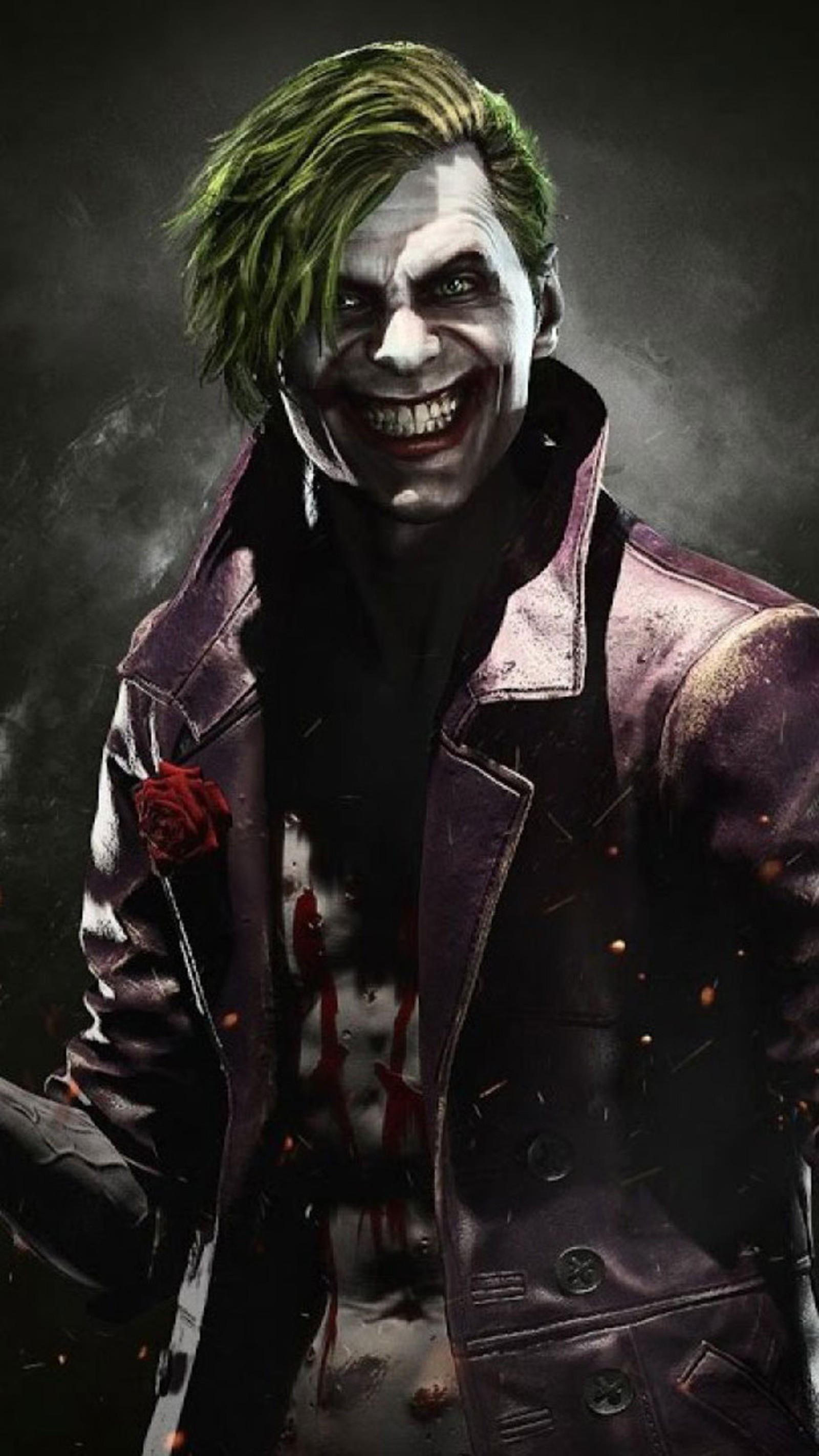 Joker in einer lederjacke mit grünen haaren und blutendem gesicht (ungerechtigkeit, jared leto, joker, psycho, bösewicht)