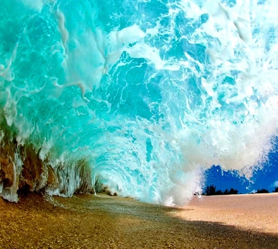 Vibrant Ocean Wave Crashing on Shore