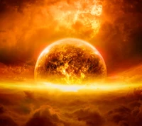 Coucher de soleil apocalyptique : L'étreinte enflammée de la Terre et de l'Espace