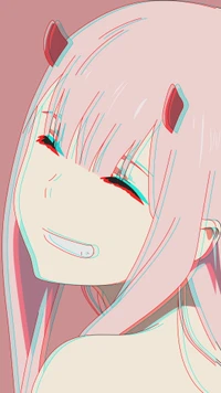 Zero Two's Playful Smile in Vibrant Anime Style