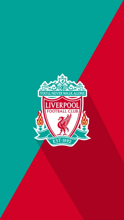 Emblème du Liverpool Football Club sur fond rouge et turquoise