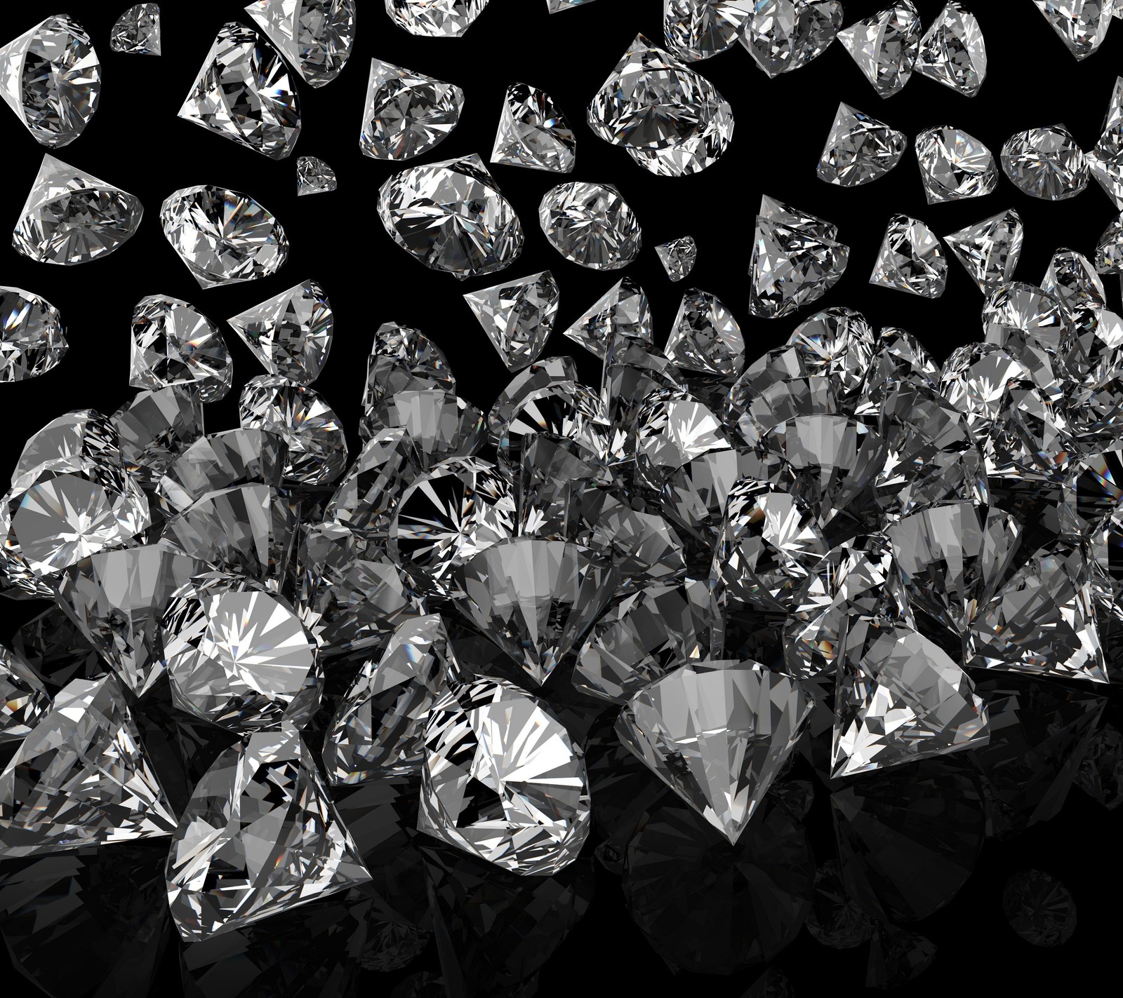 A close up of a bunch of diamonds on a black surface (black, crystal, diamonds, glas, jewellery)