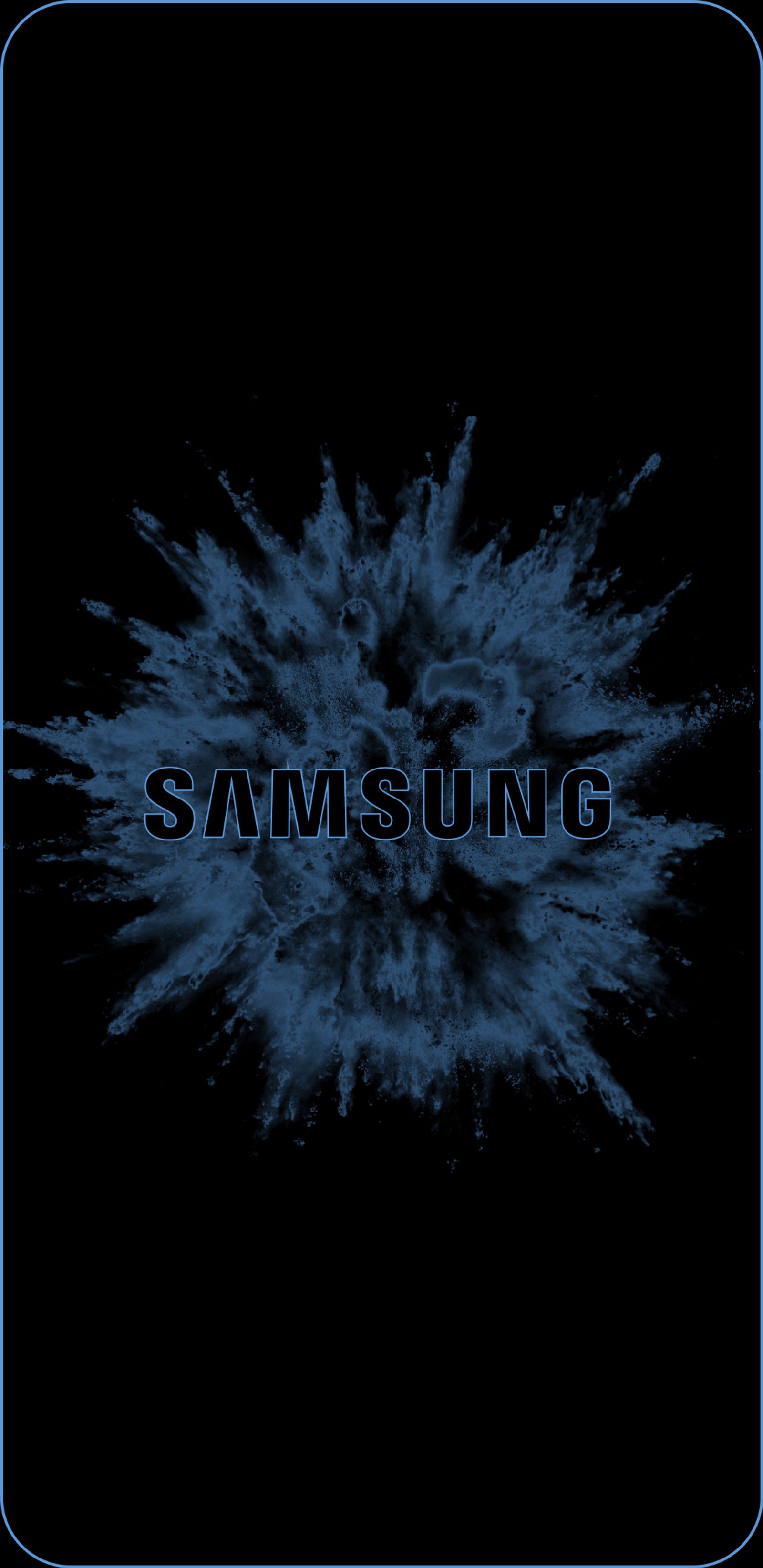 Gros plan du logo samsung sur un fond noir (samsung, galaxie, bleu, cadre, amoled)