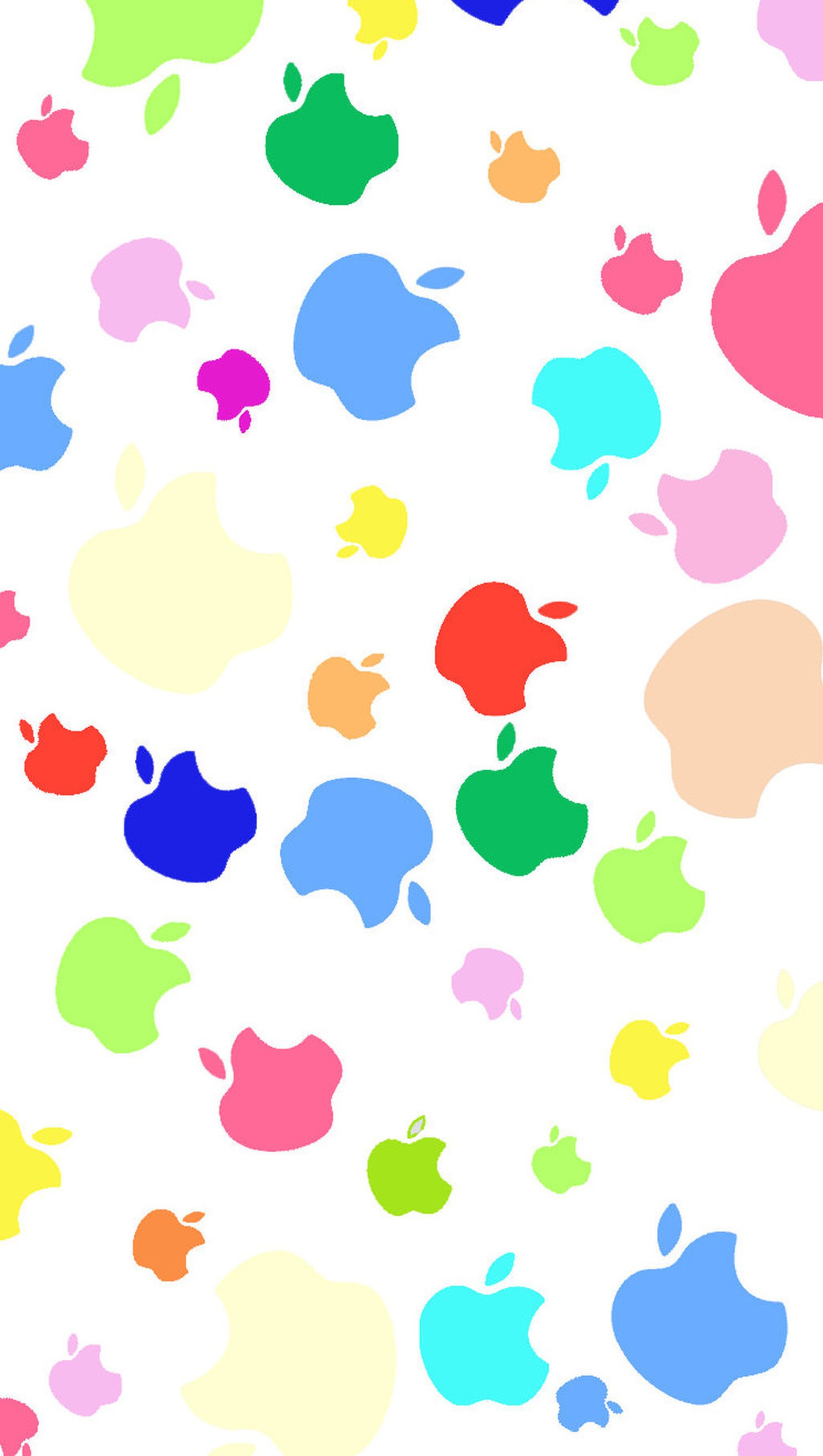 Nahaufnahme eines haufens von apple-logos in verschiedenen farben (apfel, gefärbt, winzig)