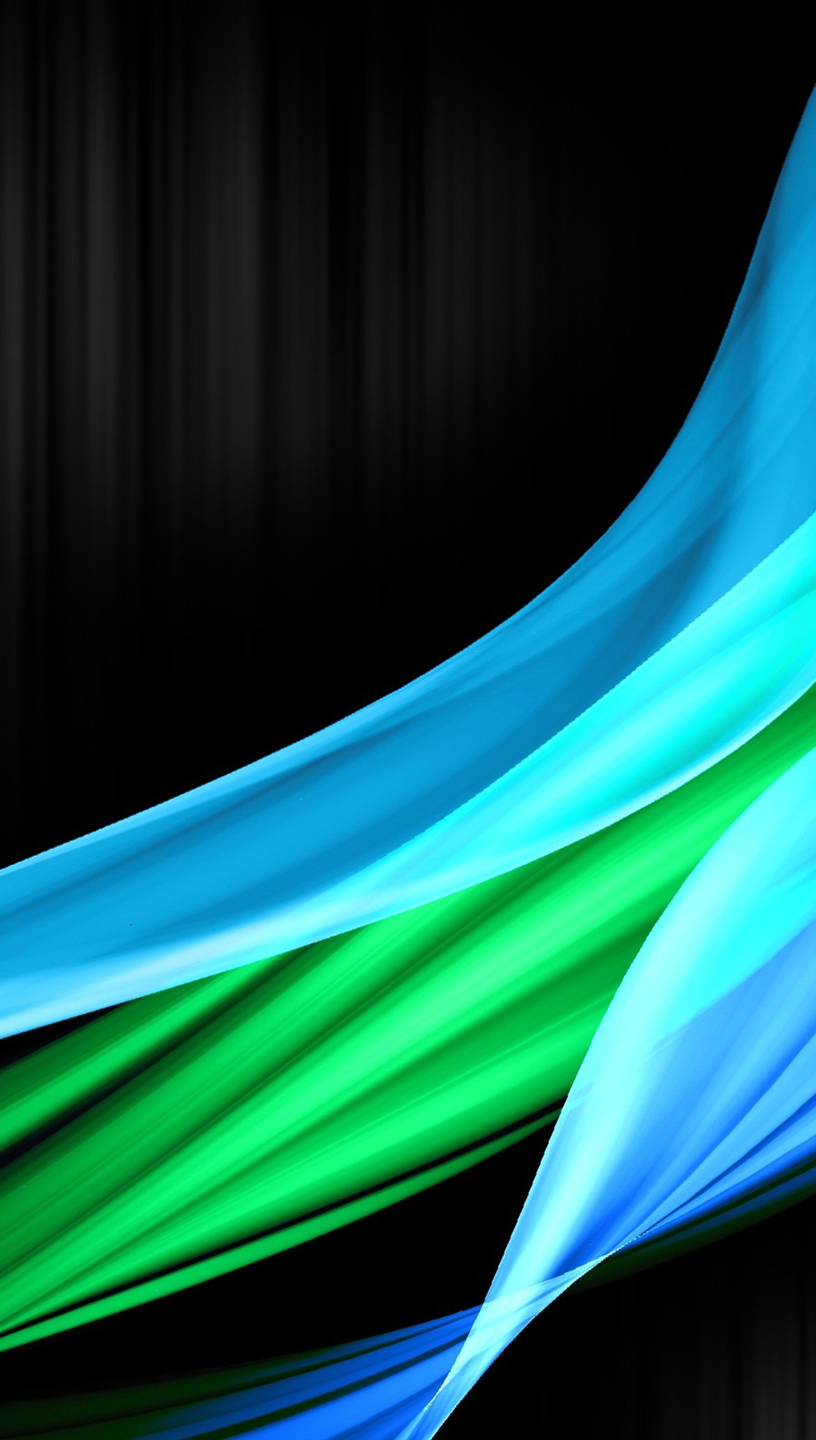 A close up of a black background with a blue and green wave (blue, green)