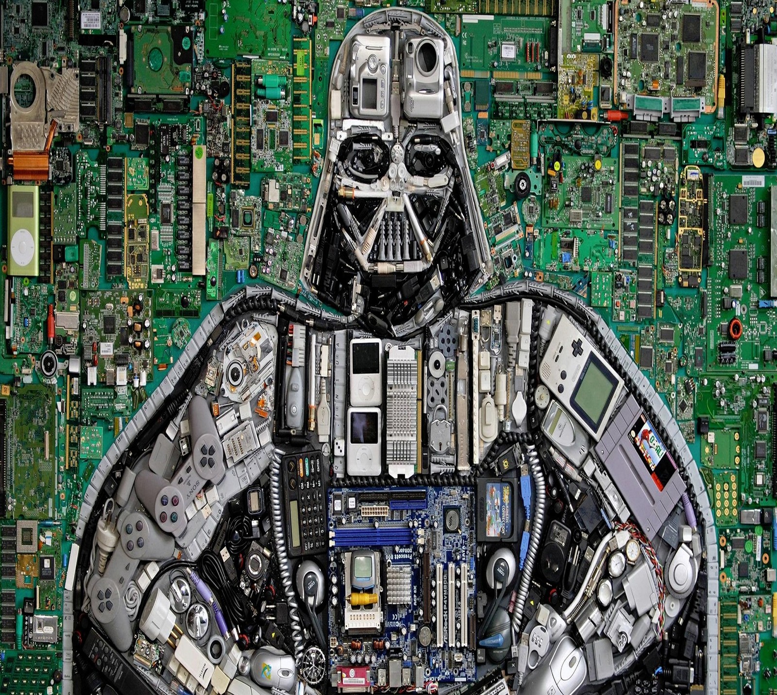 Un gros plan de darth vader fait de composants électroniques (abej, beograd, darth vader, star wars)