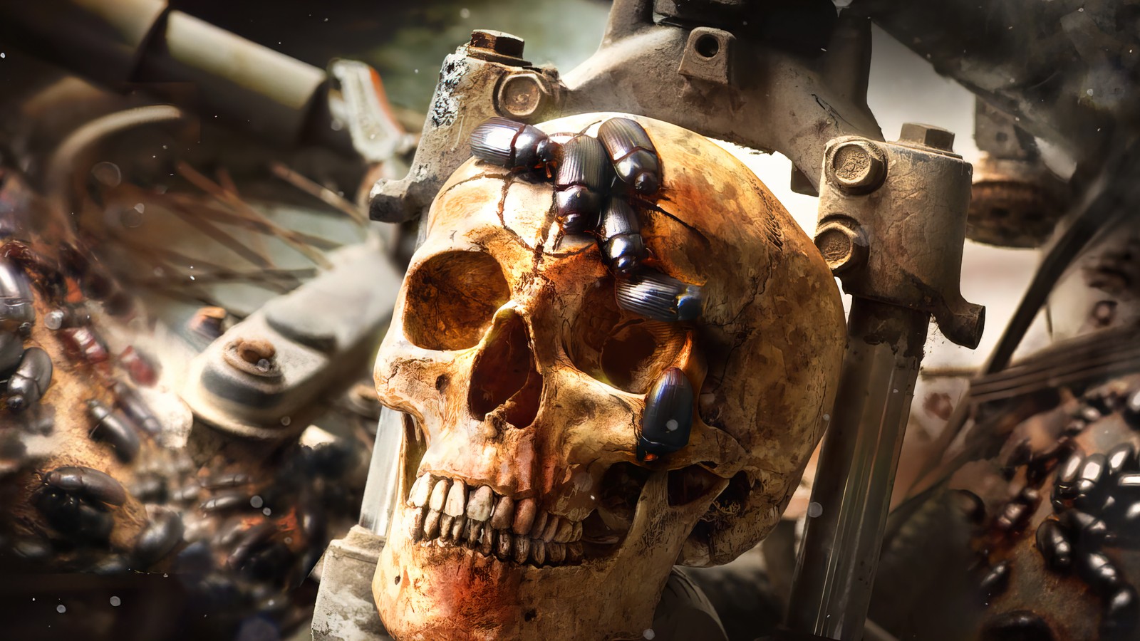 There is a skull with a bunch of black beads on it (skull, call of duty, cod, video game, call of duty black ops cold war)