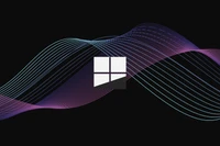 Скачать обои microsoft windows, логотип, волны, тёмный фон, фиолетовый