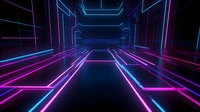 Caminho neon futurista em luzes roxas e azuis