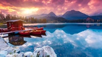 sunrise, nature, lake, mountains, scenery wallpaper