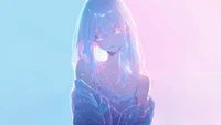 Serene Anime Girl with White Hair in Soft Pastel Hues