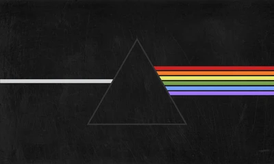 Prisme et spectre émergeant d'une forme triangulaire sur fond noir, inspiré par la couverture de l'album "The Dark Side of the Moon" de Pink Floyd.