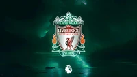 Logo del Liverpool FC sobre un fondo verde con el lema "Nunca caminarás solo