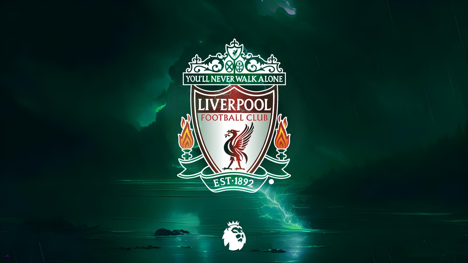 Le logo du liverpool football club sur un fond vert (liverpool fc, club de la premier league, club de football, logo, arrière plan vert)