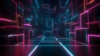 Futuristic Neon Geometric Landscape with Glowing Lines