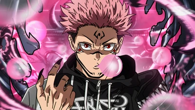 sukuna, estética rosa, jujutsu kaisen, 5k, anime