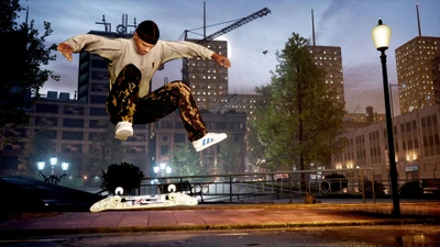 Action de skateboard dynamique dans un cadre urbain de "Tony Hawk's Pro Skater 1+2.