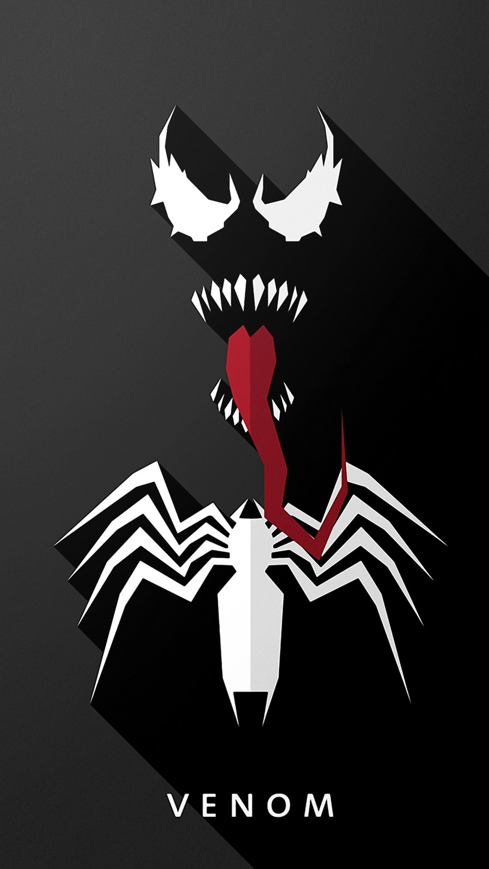 Logo de venom con sombra larga sobre fondo negro (súper, wallpapers venom)