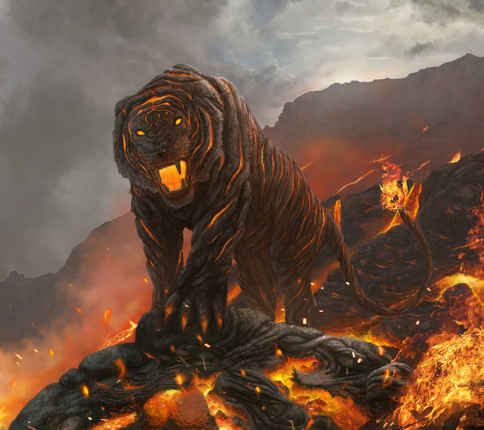 Lade feuer, lava, tiger, vulkan Hintergrund herunter